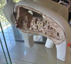 Southwestern 'Storyteller' Pottery Sculpture with Pueblo Diorama