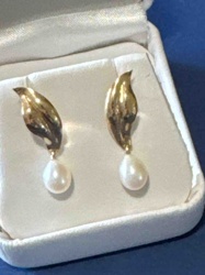 Gold and Pearl Dangle Earrings