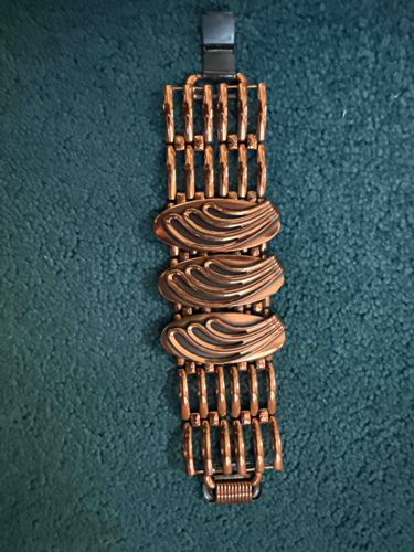 Vintage Copper Link Bracelet with Abstract Curled Panels