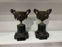 Pair of Neoclassical Style Bronze and Marble Urns