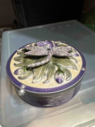 Enamelled Dragonfly and Iris Figural Trinket Box
