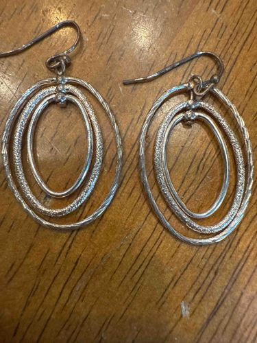 Silver-Toned Textured Oval Dangle Earrings