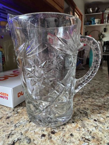 Pressed Glass Pitcher with Starburst and Diamond Pattern