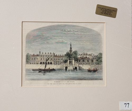 Somerset House and Stairs (As they appeared before they were pulled down in 1776) - Antiquarian Hand-Colored Engraving