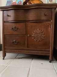Antique Oak Server Cabinet with Carved Medallion