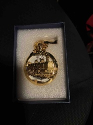 Gold-Tone Pocket Watch with Steam Train Motif