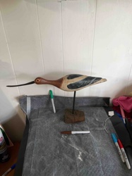 Carved Wooden Shorebird Decoy on Stand