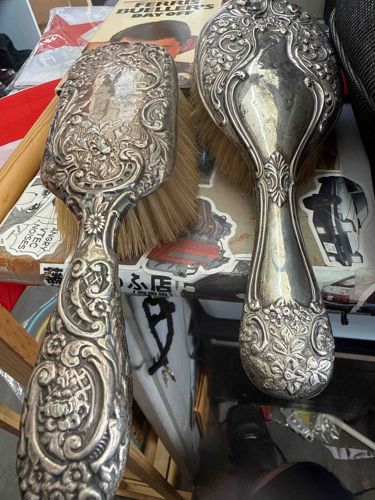 Pair of Antique Silverplated Dresser Brushes