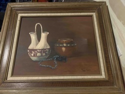 Southwestern Still Life Painting of Pottery and Beads