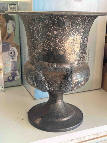 Tarnished Vintage Silver-Plated Pedestal Urn with Acanthus Handles
