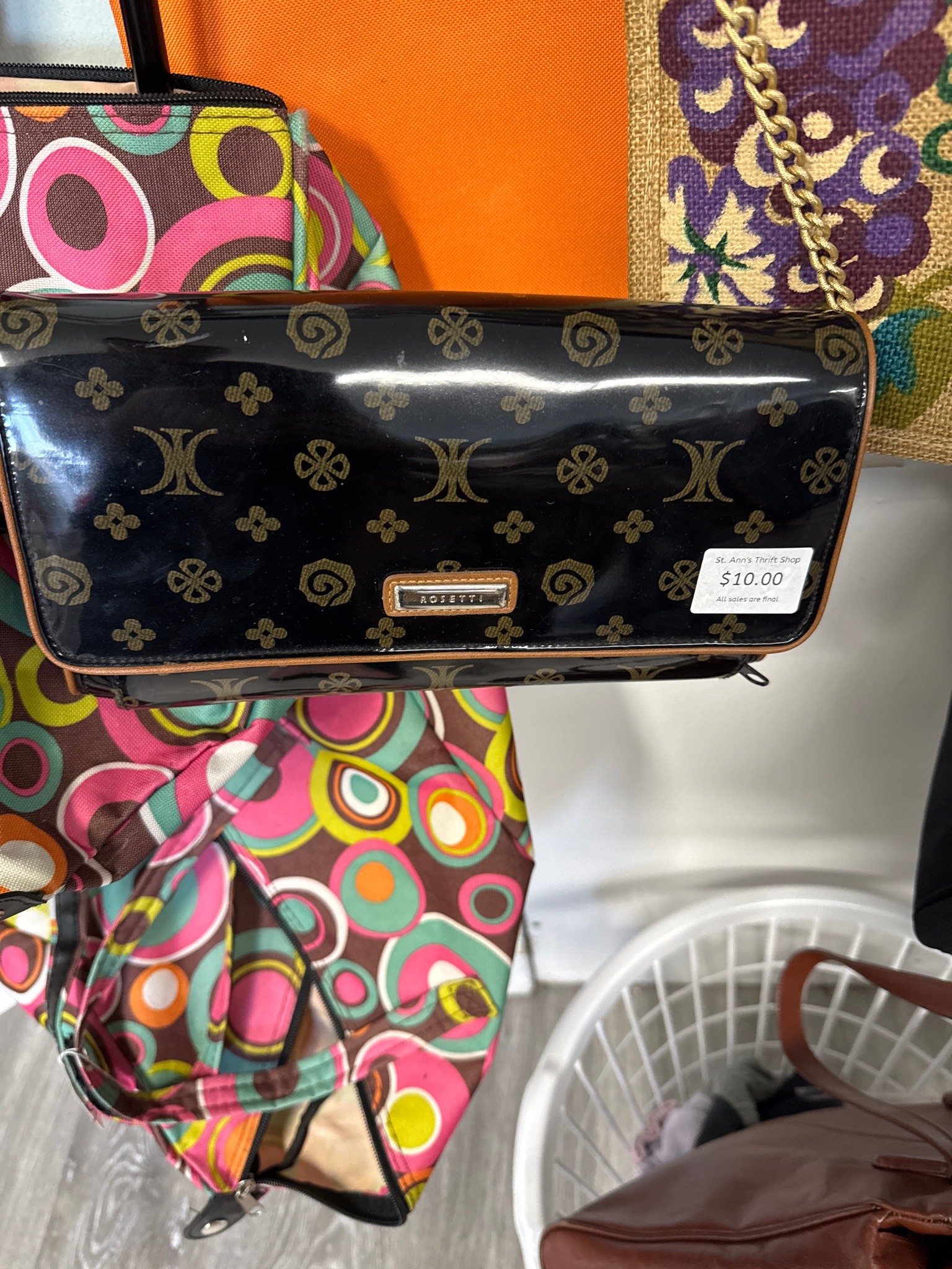 Rosetti Logo Print Patent Leatherette Clutch