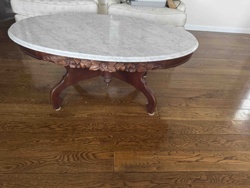 Carved Wood and Marble Top Coffee Table