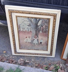 Framed Children and Tree Scene Print/Painting