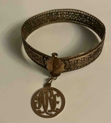 Vintage Filigree Bangle Bracelet with Monogram Charm