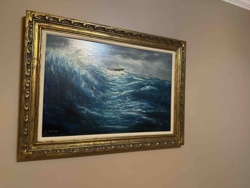 Seascape Oil Painting of a Ship in Stormy Seas