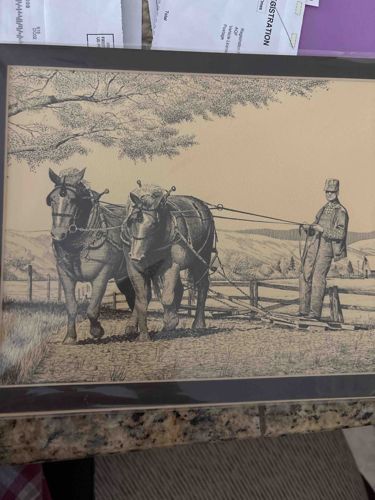 Monochromatic Draft Horse and Farmer Print