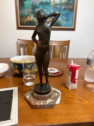 Art Deco Nude Female Figural Bronze Sculpture with Marble Base