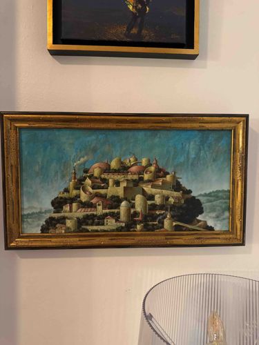 Surreal Landscape Painting of a Hilltop Town