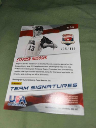 2015 Panini USA Baseball Collegiate National Team Stephen Nogosek Team Signatures /399 Trading Card