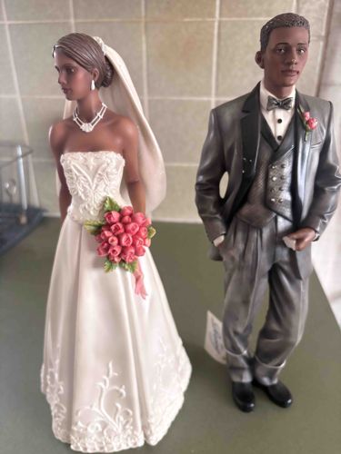 African American Bride and Groom Porcelain Wedding Figurine Set