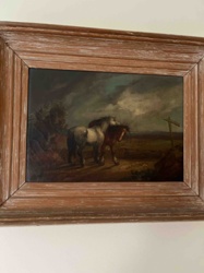 Landscape Painting with Two Horses in a Stormy Sky