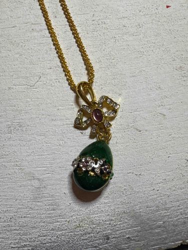 Bow and Faberge-Style Egg Pendant Necklace