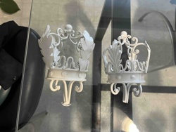 Pair of White Crown-Motif Wall Sconce Candle Holders