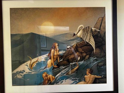 Mermaids and Swan by Peter Gric (Framed Print)