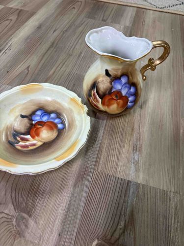 Ceramic Ewer and Basin Set with Hand-Painted Fruit Motif