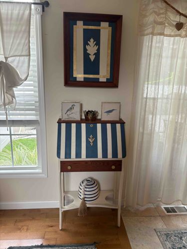 Refinished Striped Secretary Slim Desk