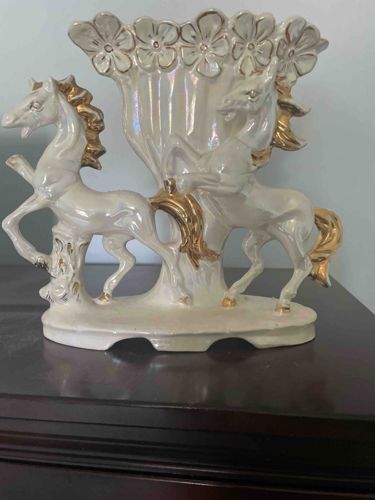 Italian Glazed Pottery Vase with Horses