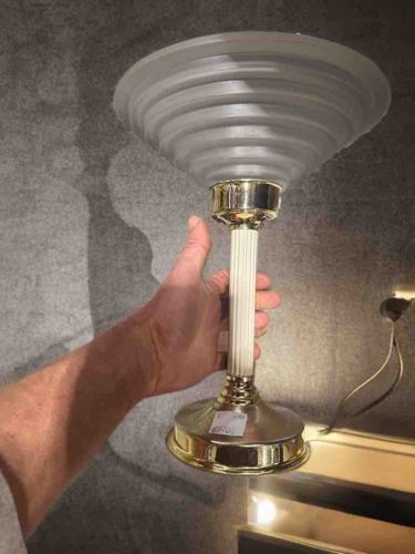 Vintage Art Deco Style Frosted Glass and Brass Torchiere Table Lamp