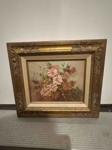 Floral Still Life Oil Painting by J. Campbell in Gold Gilt Frame