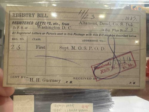 1885 U.S. Postal Registry Bill with Multiple Postmarks