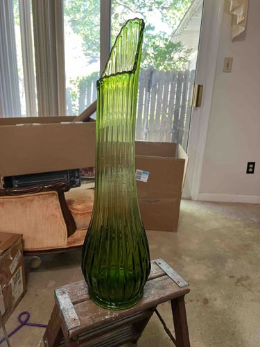Mid-Century Modern Green Ribbed Art Glass Floor Vase