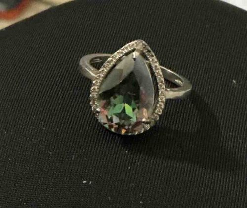 Pear-Cut Mystic Topaz Halo Ring