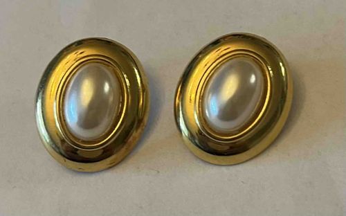Oval Faux Pearl Gold-Tone Clip-On Earrings