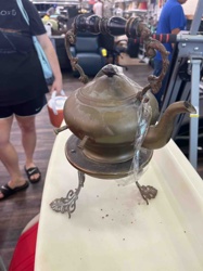 Victorian-Style Brass Tea Kettle on Ornate Warming Stand