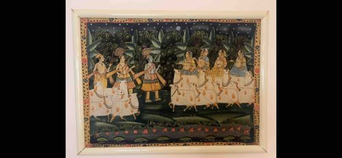 Indian Miniature Style Painting - Procession of Figures on Composite Animals