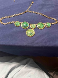 Gold-Tone Cabochon Statement Necklace with Green Iridescent Inserts