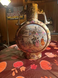 Large Decorative Oriental Moon Flask Vase with Dragon Handles