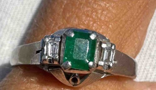 Platinum and Emerald Diamond Ring