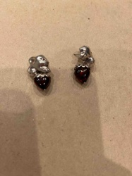 Silver Koala and Garnet-toned Strawberry Drop Earrings