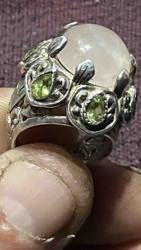 Rose Quartz and Peridot Silver Ring