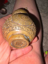 Chinese Bronze Snuff Bottle with Auspicious Motifs (Gourd Shape)