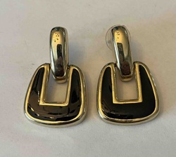 Gold-Tone and Black Enamel U-Shaped Drop Earrings