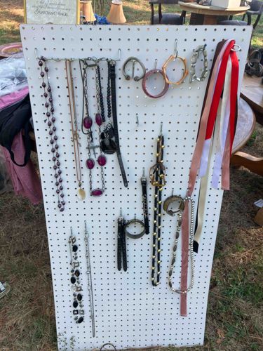 Pegboard Display of Costume Jewelry and Accessories