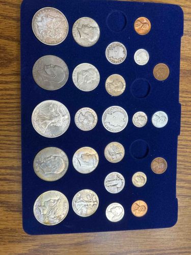 Assorted United States Coin Collection on Blue Display Card