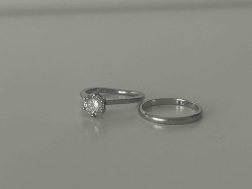 Platinum Solitaire Diamond Engagement Ring and Matching Wedding Band Set