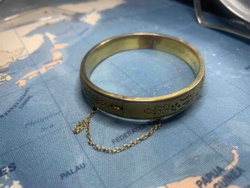 Vintage Engraved Bangle Bracelet with Safety Chain